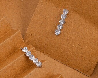 Sterling Silver Heart Drop Earrings – Cubic Zirconia Studs for Women