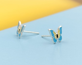 Cute Butterfly Ear Studs Tiny Kids Earrings Enamel Ear Studs for Girls Earrings Minimalist Handmade Gift 925 Sterling Silver