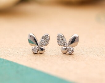 Dainty Butterfly Stud Earrings, 925 Sterling Silver CZ Wings Studs for Her