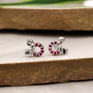 925 Sterling Silver Mickey Mouse Stud Earrings with Red Gemstones, Fun Disney Inspired Jewelry, Dainty Gift for Her