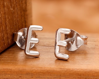 Sterling Silver Letter E Stud Earrings: Minimalist Initial Jewelry