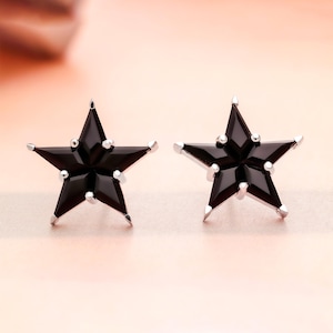 925 Sterling Silver Black Star Earrings, Gothic Stud Earrings, Celestial Jewelry, Minimalist Star Earrings, Handmade Gift for Her