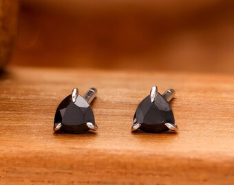 Sterling Silver Black Onyx Trillion Stud Earrings: Minimalist Jewelry