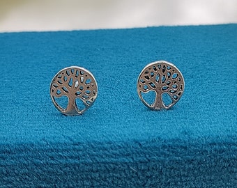 Tree of Life Studs Earrings Dainty Lucky Charm Good Luck Earrings Minimalist Handmade Gift Studs with Pushback 925 Sterling Silver