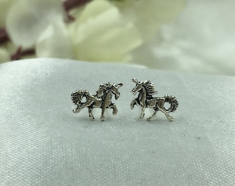 Sterling Silver 925 Unique Hawaiian Small Horse Unicorn Earrings Cute Animal Studs  Minimalist Handmade Gift Studs with Pushback