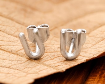 Sterling Silver Initial U Stud Earrings: Minimalist Letter Jewelry
