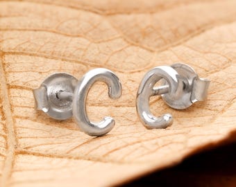 Sterling Silver Letter C Stud Earrings: Minimalist Initial Monogram