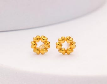 Gold Finish Sterling Silver Heart Circle Stud Earrings
