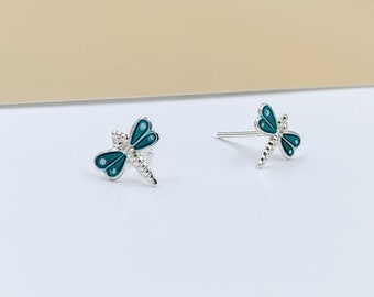 925 Sterling Silver Cute Bees Ear Studs Tiny Insects Kids Earrings Enamel Cartilage Ear Studs Girls Earrings Minimalist Handmade Gift