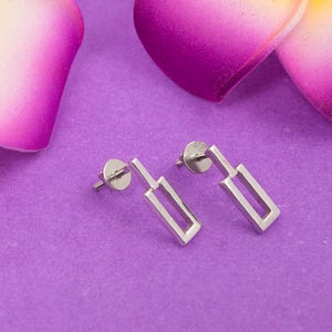 Sterling Silver Rectangle Drop Earrings: Modern Minimalist Jewelry