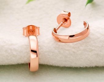 Minimalistische Huggie-Creolen aus Sterlingsilber mit Roségold-Finish (12 x 3 mm)