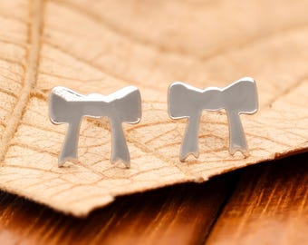 Sterling Silver Bow Stud Earrings: Dainty Minimalist Jewelry