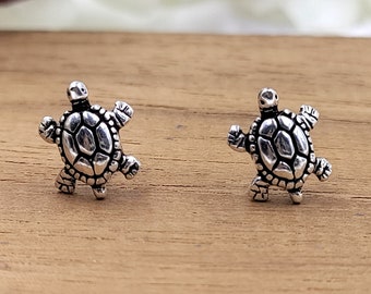 Nautical Earring Oxidised Silver Turtle Stud Tiny Turtle Tortoise Stud Earring Quirky Stud Minimalist Handmade Stud Pushback Sterling 925