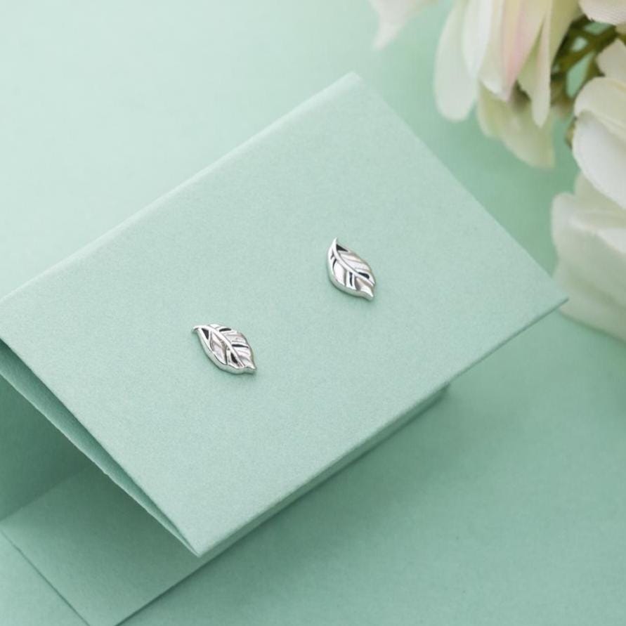 925 Sterling Silver Leaf Stud Earrings, Botanical Nature Inspired Dainty Jewelry