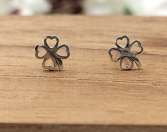 Klaver oorbel Lucky Charm 4 Leaf Clover hengsten klaver Stud bloem bloemen schattig handgemaakte cadeau Stud Pushback 925 massief zilver