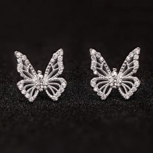 925 Sterling Silver Butterfly Stud Earrings, Dainty CZ Insect Jewelry, Nature Inspired Gift for Her, Cute Handmade Women Earrings