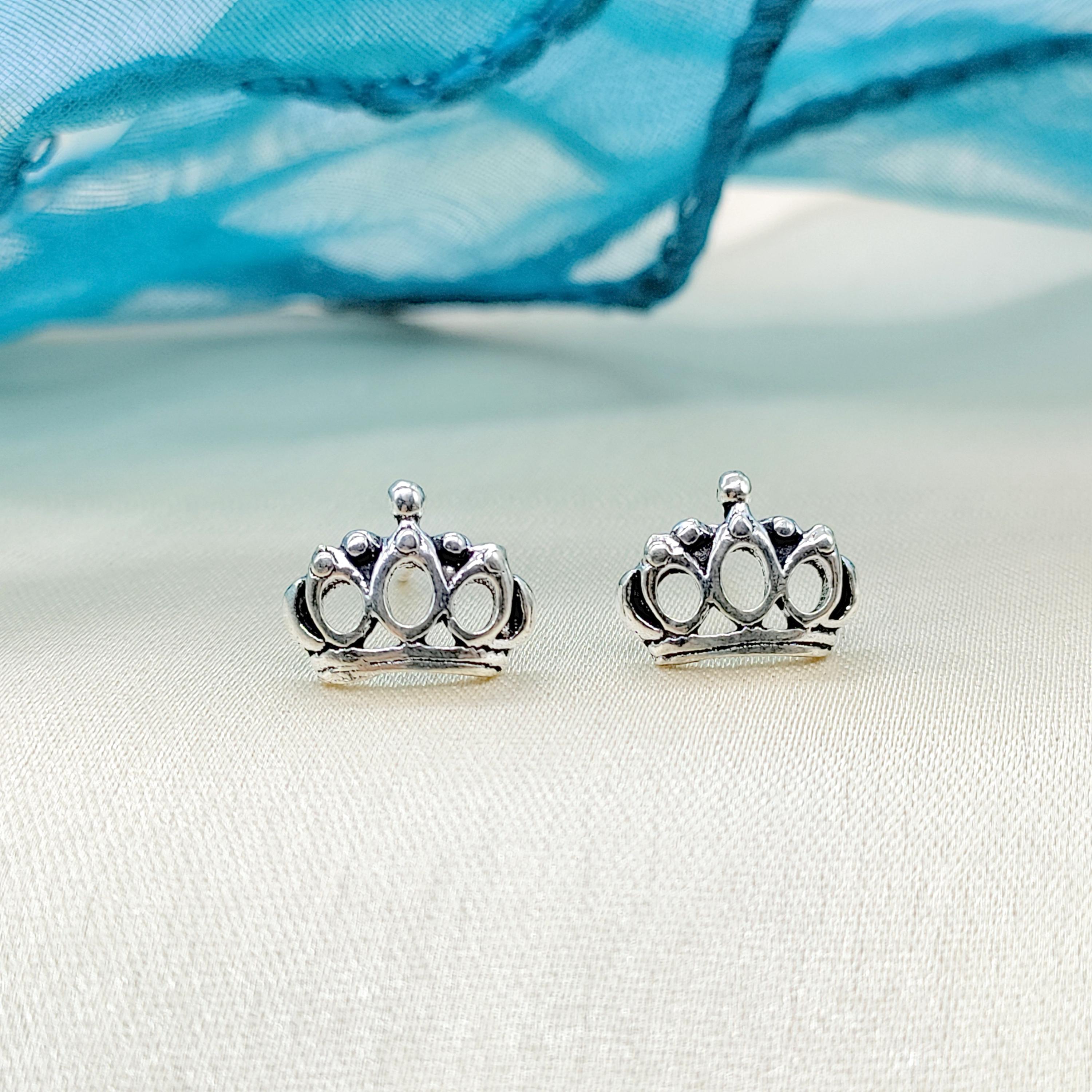 Crown Princess Queen - Orecchini con pietre di cristallo rosa, in argento Sterling 925, Argento sterling, cristallo