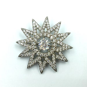 Sterling Silver 925 Cute CZ Diamond Floral Star bust Design Brooch Gift for Girlfriend Wedding Jewelry Bridal Gift Jewelry Mother's Day Gift