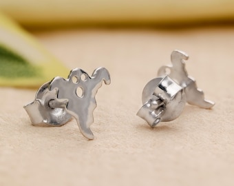 Sterling Silver Ghost Stud Earrings, Spooky Halloween Jewelry