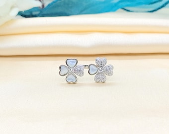 Sterling Silver Cubic Zirconia Floral Ring: Adjustable Open Ended CZ Jewelry