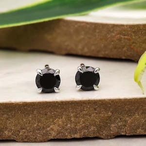 Sterling Silver Black Spinel Stud Earrings: Minimalist Gemstone Jewelry