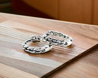 Sterling Silver Chain Link Hoop Earrings: Chunky Minimalist Jewelry-Size 11 MM