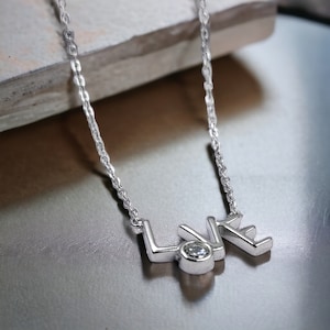 Joyería hecha a mano para regalo, collar con colgante de dije de amor, juego de pavé de plata de ley 925, collar con solitario CZ, joyería minimalista encantadora
