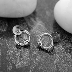 925 Sterling Silver Circle Stud Earrings with Square Detail, Modern Open Hoop Design, Minimalist Geometric Hollow Round Jewelry Gift for Her