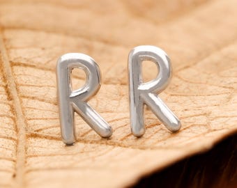 Sterling Silver Initial R Stud Earrings: Dainty Monogram Jewelry