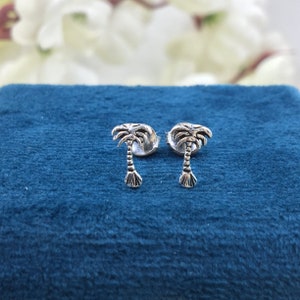 Palm Tree Stud Earrings Dainty Earrings Beach Jewelry Minimalist Handmade Gift Studs with Push back 925 Sterling Silver
