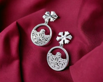 Handmade 925 Sterling Silver Snowflake Earrings - Christmas Holiday Jewelry