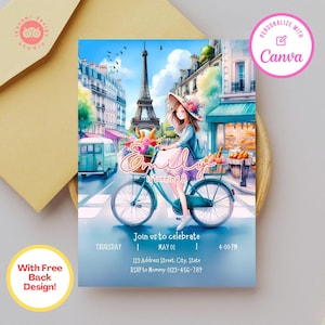 Paris birthday invitation, parisian, parisian birthday invite, eiffel tower, french country, invitation, birthday party invitation template