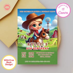 Cowgirl birthday party invitations, cowgirl birthday, cowgirl, canva template, birthday party invite, birthday party invitation template