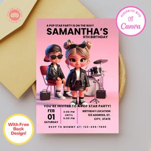 Pop culture, pop girls, rock and roll birthday, girl band, girl invitation, invitation template, editable templates, birthday invitation