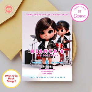 Pop culture, pop girls, rock and roll birthday, girl band, girl invitation, invitation template, editable templates, birthday invitation