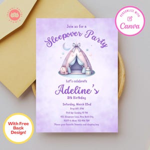 Sleepover birthday party invite, sleep over birthday party invite, birthday party invitation template digital download, invite, party invite
