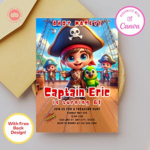 Pirate birthday invitation, pirate, pirates, invitation templates, canva template, birthday party invite, birthday party invitation template