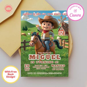 Cowboy birthday invitation, cowboy birthday, cowboy kids, cowboy, canva template, birthday party invite, birthday party invitation template