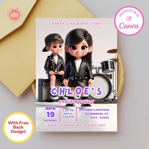 Pop culture, pop girls, rock and roll birthday, girl band, girl invitation, invitation template, editable templates, birthday invitation