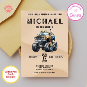 Editable birthday invite, editable birthday template, editable birthday template invitation, monster truck birthday invite, monster truck