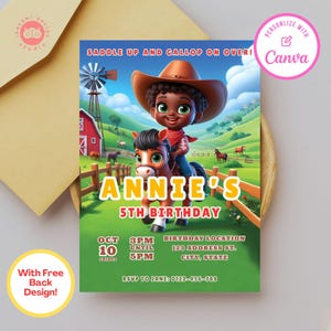Cowgirl birthday party invitations, cowgirl birthday, cowgirl, canva template, birthday party invite, birthday party invitation template