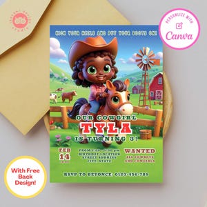 Cowgirl birthday party invitations, cowgirl birthday, cowgirl, canva template, birthday party invite, birthday party invitation template