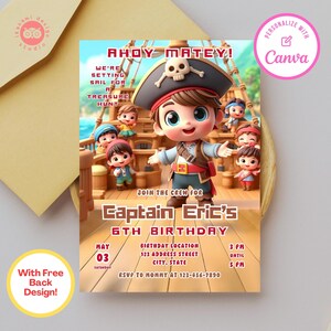 Pirate birthday invitation, pirate, pirates, invitation templates, canva template, birthday party invite, birthday party invitation template