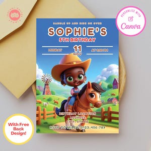Cowgirl birthday party invitations, cowgirl birthday, cowgirl, canva template, birthday party invite, birthday party invitation template