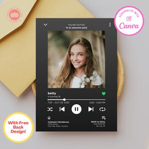 Music player inspired birthday invitation, unique birthday invitation, creative invitations, customize invitation cards, editable templates