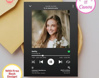 Invitación de cumpleaños inspirada en reproductor de música, invitación de cumpleaños única, invitaciones creativas, tarjetas de invitación personalizadas, plantillas editables