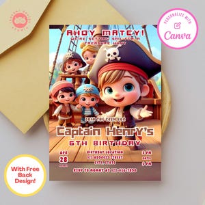 Pirate birthday invitation, pirate, pirates, invitation templates, canva template, birthday party invite, birthday party invitation template