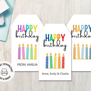 Afdrukbare verjaardagstags, Happy Birthday Gift Tag, Instant Download, bewerkbare afdrukbare