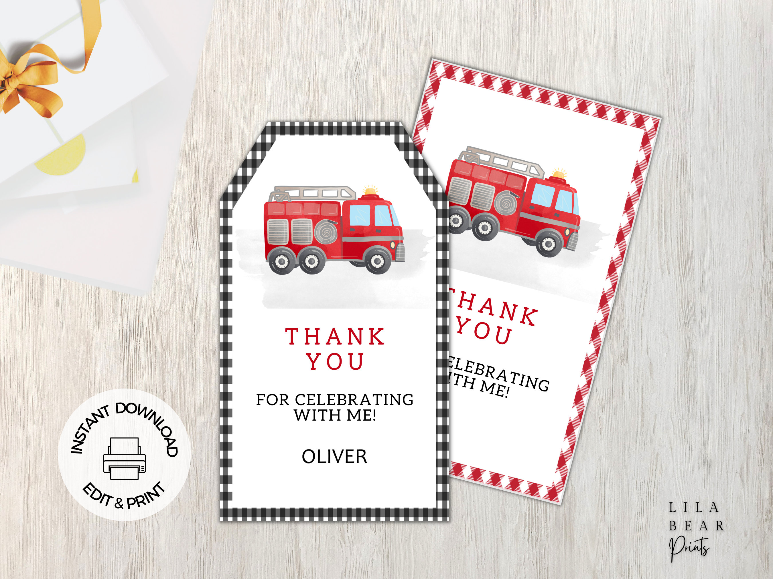 Fire Truck Birthday Favor Tags, Thank You Tags, Instant Download ...