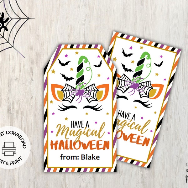 Halloween Favor Tags, Unicorn Tags, Kids Halloween, Classroom Favors, Preschool Halloween, Editable, Instant Download